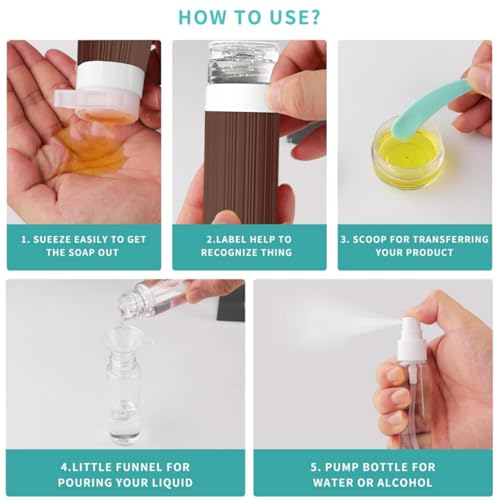 NuvaConx Reiseflaschen Zum Befüllen, 18 StüCk Silikon Reiseflaschen Set, Reiseset Flüssigkeiten Set mit TSA Genehmigt, Travel Essentials Nachfüllbare Reisegröße Flaschen, Reise Gadgets