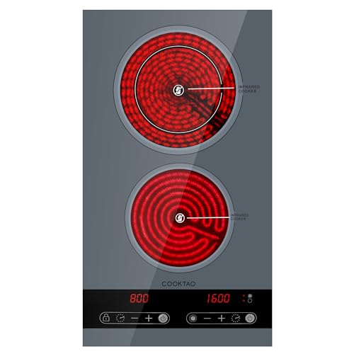 Dual Coil Design of Double Burner Electric Cooktop, 1800W Ceramic Hot Plate for Cooking, Portable Countertop Infrared 2 Burner or 12inch Built-in Radiant Stove Top Cooker, Compatible with All Cookware