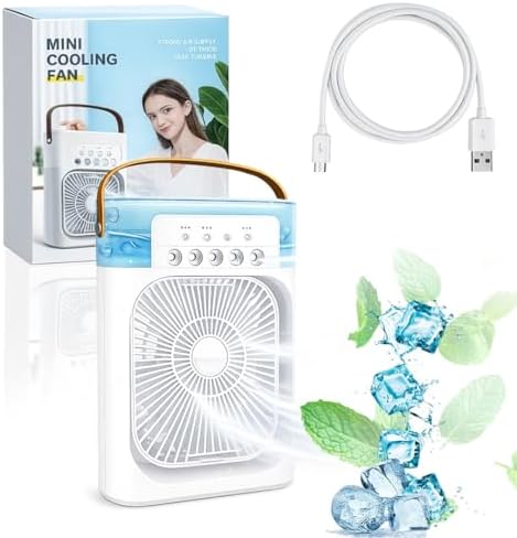 MIKANIX Mini Cooler Fan for Room, Kitchen, Home & Office Desk | USB Cable, 3 Wind Speed Mode with Cooling Misting Fan (White)