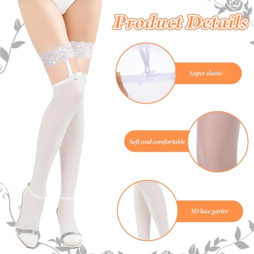 Lace Thigh High Stockings for Women Sexy, Lace Top Sheer Stocking, Bow Suspenders Pantyhose for Halloween Christmas4