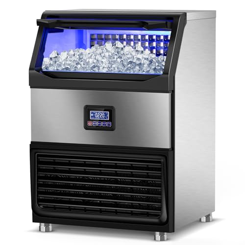 Commercial Ice Maker 500 LBS/24H, Ice Ready in 8-10 min, 650W Stainless Steel Commercial Ice Machine with 350LBS Ice Capacity for Restaurant Hotel Stadium School Warehouse Supermarket