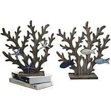 SAILINGSTORY Coral Decor Set of 2 Wooden Table Centerpieces, Coastal Nautical Beach Decor