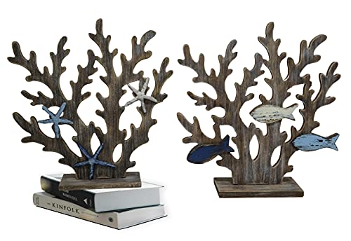 SAILINGSTORY Coral Decor Set of 2 Wooden Table Centerpieces, Coastal Nautical Beach Decor by HOME DECOR SAILINGSTORY - Used condition - US$14.08