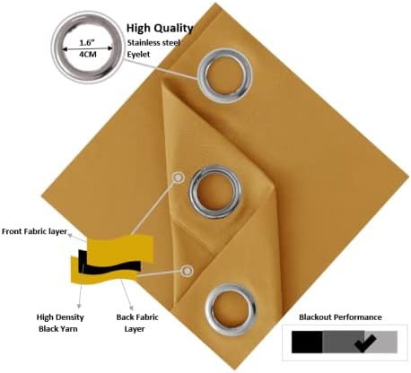 Thermal Insulated Blackout Ring Top Eyelet Curtains for Bedroom Windows 2 Panels (46”(116cm) wide x 54”(137cm) long, Ochre) - Image 4
