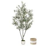 LuceAlberi Artificial Olive Tree 6FT Faux Indoor with Planter&Cotton Basket