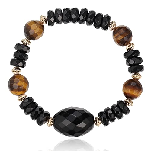 Image of Healing Agate Tiger Eye Stone Bead Stretch Bracelets,Handmade Birthstone Pendant Jewelry for Unisex (B-Tiger Eye Stone)