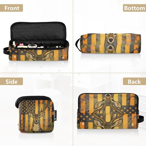 Bolso de viaje para herramientas de cabello para mujeres con tapete resistente al calor, grande para planchas, maletín de viaje para rizador, plancha, secador, bandera americana de EE. UU. ciervo, esenciales portátiles miniatura 5