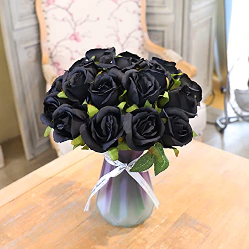 Nuseiis 24 Pcs Black Roses Artificial Flowers, Fake Flowers For Decoration, Artificial Rose Silk Flowers With Stems For Room Decor Wedding Party Centerpieces Decor，Halloween Decorations (Black) #TOP7