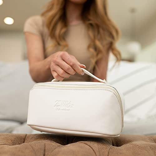 Zala Wear Large Capacity Travel Lay Flat Makeup Bag With Mirror – Faux Leather Make Up Traveling Organizer Bag Case For Women – Multifunctional Waterproof Cosmetic Toiletry Skincare Bag (White) #TOP6