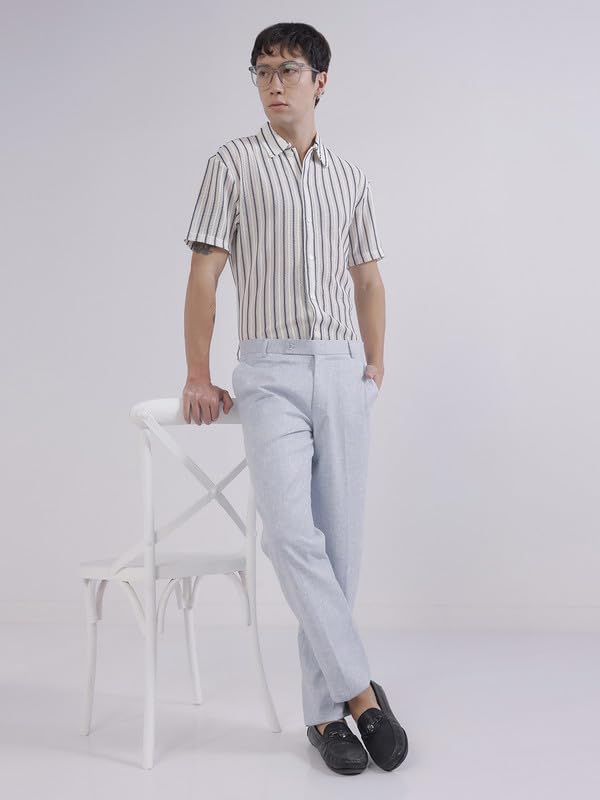 Image of TAHVO Men's Slim Fit Linen Tailored Trousers
