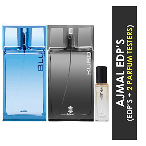 Ajmal Blu and Kuro EDP each of 90ml & Aretha EDP 20ML Pack of 3 (Total 200ML) for Men & Women - Image 2