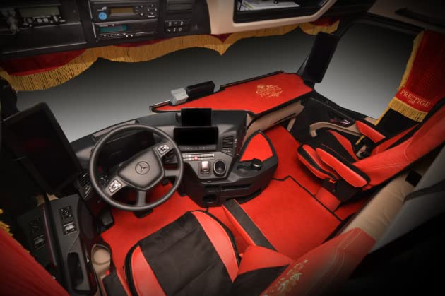 Rideaux plissés PRESTIGE LINE TIR/Truck pour vitres + Volant, (Mercedes, Man, DAF, Scania, IVECO, Volvo, Renault, Ford) Couleur - Rouge
