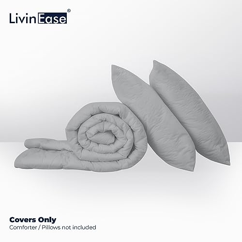 LivinEase Brushed Microfibre King Size Duvet Cover Sets, 100 GSM Silver Kingsize Duvet Cover with 2 Pillowcases (50x75 cm) - Image 2