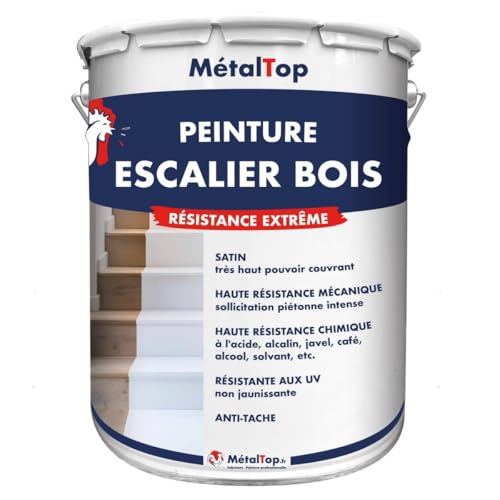 Metaltop Peinture Escalier Bois - Blanc pur - RAL 9010-1 L Résistance extrême au passage, idéale pour les escaliers très sollicités (maison, locaux pros)