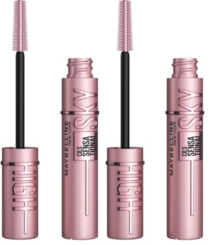 Maybelline New York, Máscara de Pestañas Lash Sensational Sky High, Longitud sin Límites y Volumen Redefinido, Negro (Paquete de 2)