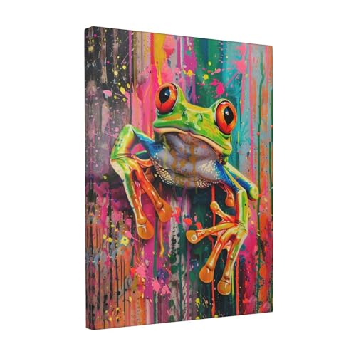 Banksy Frog Canvas Wall Art Colorful Frogs Framed Art Abstract