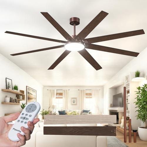 Image of 80 Inch Ceiling Fans with Lights, Large Modern Ceiling Fan with Light and Remote Control, Reversible, 3CCT, Dimmable, Quiet, Brown Ceiling Fan for Bedroom Living Room Patio Farmhouse, Indoor /Outdoor