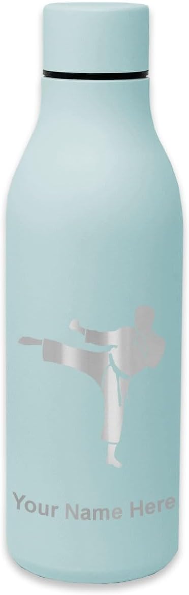 LaserGram Double Wall Stainless Steel Water Bottle, Karate Man, Personalized Engraving Included
