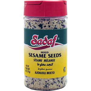 Sadaf Sesame Seeds - Mixed Sesame Seeds for Cooking and Food Seasoning - Black & White Sesame Seeds - Semillas de Ajonjoli - Middle Eastern Cuisine - Kosher - 6 Oz Bottle with Shaker Top