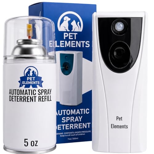 Pet Elements Automatic Cat Deterrent Spray - Contactless Behavior Correction - Motion Activated Sensor Air Burst - Odorless - Non-Staining - Versatile Placement Dog & Cat Repellent Spray Indoor
