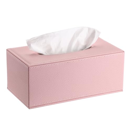 Sumnacon Tissue Box Cover Rectangle Tissue Box Stylish PU Tissue Box Holder with Magnetic Bottom Decorative Leather Tissue Holders for Living Room Bathroom Home Office Pink Small