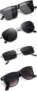 Sheomy Unisex Combo offer pack of 4 shades glasses White Black Candy MC stan Rectangular Retro Vintage Narrow Non-Polarize... Price In India