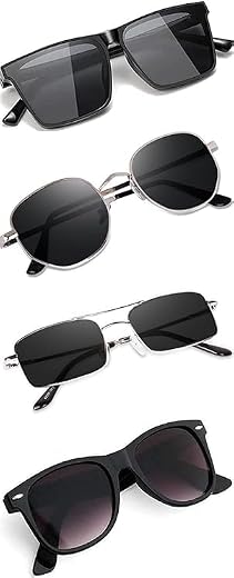 Sheomy Unisex Combo offer pack of 4 shades glasses White Black Candy MC stan Rectangular Retro Vintage Narrow Non-Polarize...