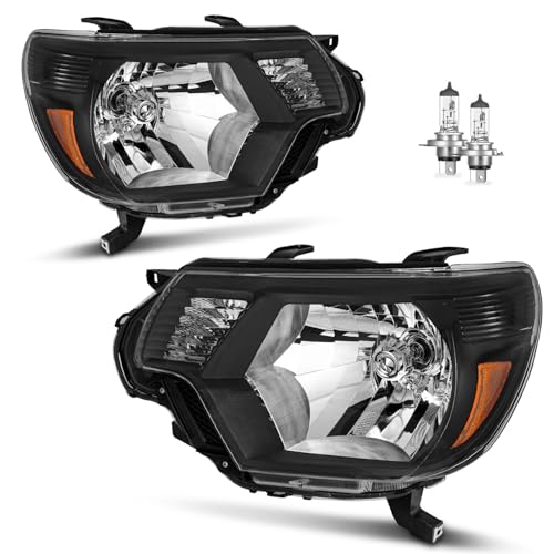 KarSpareHub Headlights Assembly for 2012-2015 Toyota Tacoma Headlamp Replacement Black Housing Amber Reflector Driver & Passenger Side
