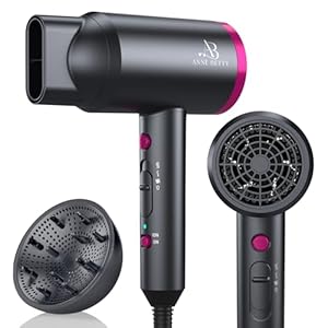 Ionic Hair Dryer with Diffuser, Powerful 1800W Blow Dryer for Women & Men, Fast-Drying Hair Dryer with Nozzle for Home, Salon, Travel