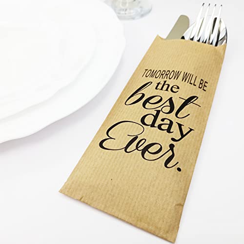 Tomorrow Will Be The Best Day Ever Rehearsal Dinner Silverware Bags - Utensil Holders For Wedding Rehearsal Dinner - Silverware Holder Bag - Pocket Sleeves - Flat 2.8" X 7.5" - Pack Of 50 #TOP6