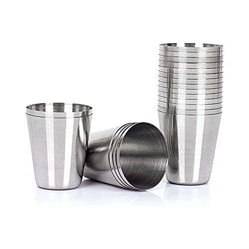 Set of 15pcs Stainless Steel Shot Glasses Drinking Vessel - 30 ml (1oz) Outdoor Camping Travel Coffee Tea Cup, Silver Cup - Unbreakable Metal Shooters for Whiskey Tequila Liquor Great Barware Gift