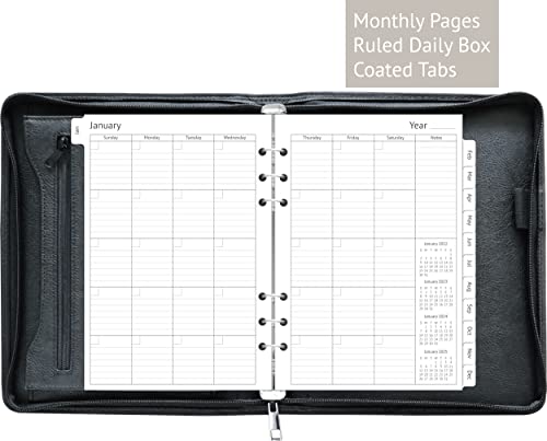 Fan&Ran Zippered Planner Organizer, Undated Starter Set Simulated Leather Cover, A5, Black #TOP4
