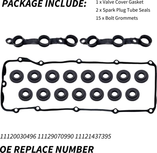 Image of HiSport Engine Head Valve Cover Gasket Set with 15 Grommet Seals 11120030496 Compatible with BMW 330Ci E46 E39 E60 M54 E53 E83 X3 X5 Z3 Z4 L6 325Ci 325i 325xi 330Ci 330i 330xi 525i 530i