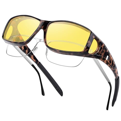 Nlieanuc Occhiali Guida Notturna Polarizzati - Sovraocchiali da Sole Lenti Gialle per Uomo Donna Guida Antiriflesso Night Vision Goggles (Tartaruga Giallo)