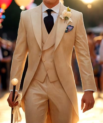 Men's Tailcoat Suit,Mens Tuxedo 3 Piece Slim Fit Suits Double Breasted for Men Summer Wedding,Proms,Concert,Royal Blue,M4