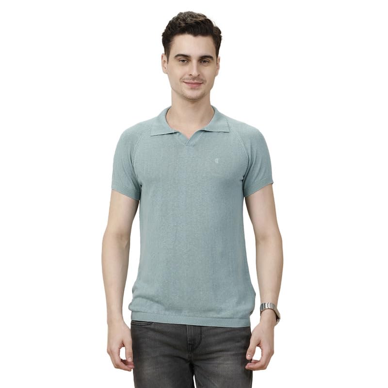 Cavallo by Linen Club Men's Blended Linen Green Solid Contemporary Fit Polo T-Shirt-picture-13