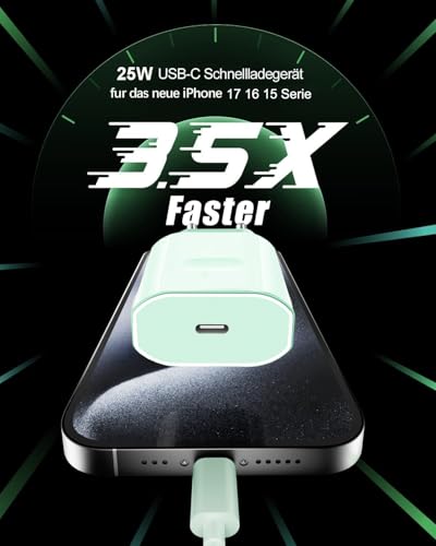 USB C Ladegerät Ladekabel für iPhone 17 16 16e 15/17 16 15 Pro/17 16 15 Pro Max/Plus,2Pack 25W USB C Power Adapter Schnellladekabel für iPad Pro/Air/10.Generation,Schnellladegerät Stecker mit 2M Kabel