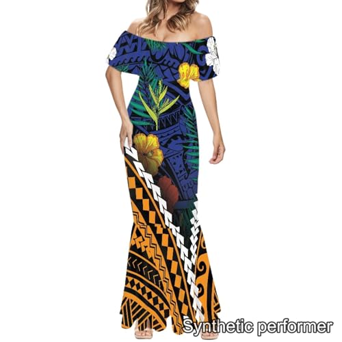 Image of Polynesian Dresses for Women Off Shoulder Maxi Dress Puletasi Samoan Dresses S-7XL