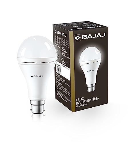 Bajaj LEDZ 12W Rechargeable Emergency Inverter LED Bulb | Cool Day Light | Upto 4 Hours Battery | B22D | 1 Year - Warranty (Pack of 1, White)