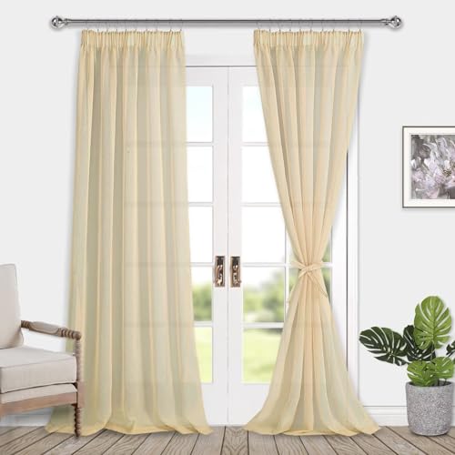 Rideaux En Voile Deconovo 245x140cm - Lot De 2 - Blanc Avec Galon Fronceur - 100% Polyester - Pour Salon