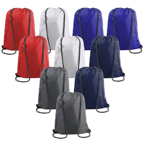 BeeGreen X-Large Black White Red Royal Navy Drawstring Backpack Bags Bulk 10 Pack 22.4" L x 17.5" W Cinch Sack Gym String Bags Machine Washable String Backpack Sackpack Sport Bags for Men Women