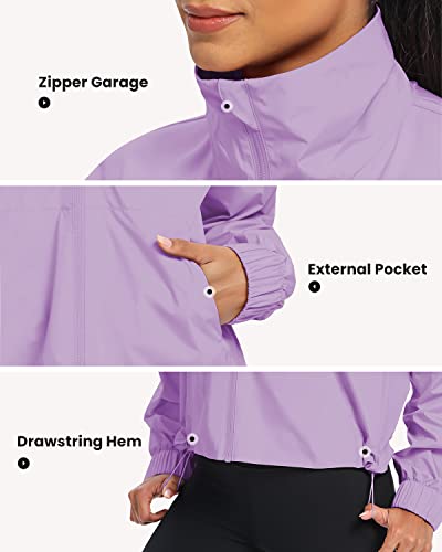 Avgo Women's Cropped Lightweight Running Athletic Jackets Sun Protection Waterproof Windbreaker Zip Up Workout Shirts(Mist Ripple Purple,S) #TOP5