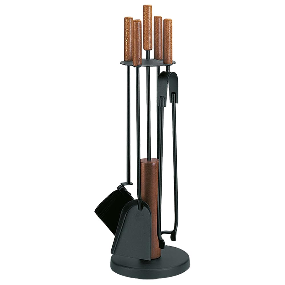 FIREFIX Kaminbesteck 5-teilig mit dunklen Holzgriffen, beschichtet, schwarz