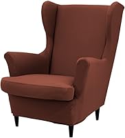 Vista 28 de Fundas para silla Wingback, 2 piezas, fundas elásticas para sillón de ala de color sólido con parte inferior elástica, protector de muebles