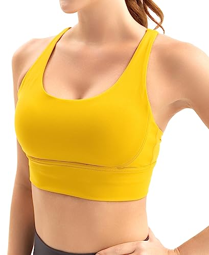 Palettefit Strappy Sports Bras For Women, Criss Cross Back Padded Bra For Workout, Yoga, Gym (Mustard Yellow, L) #TOP4