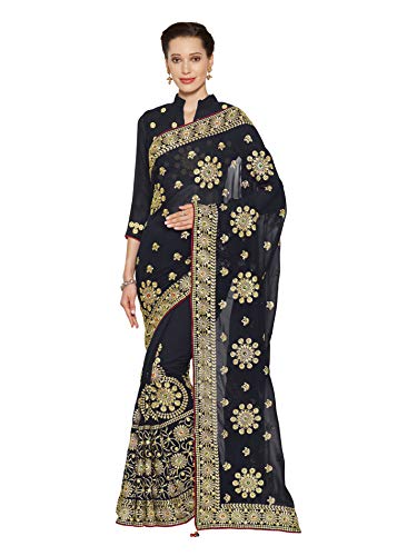 SOURBH Women's Heavy Embroidery Work Black Bridal Saree Collection with Blouse Piece SOURBH Women's Heavy Embroidery Work Black Bridal Saree Collection with Blouse Piece