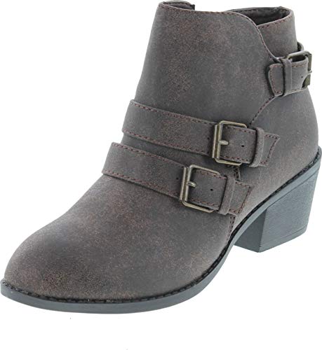Forever Link Eury-4 Women's Fashion Round Toe Buckles Zipper Low Heel Ankle Booties Shoes,Brown,8 #TOP15
