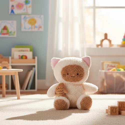 Linzy 10” Cat Stuffed Animal Holding Fries, Soft Siamese Plush Toy for First Day of School, Birthday, Christmas, Valentine’s Day & Holidays, Cute Cat Plushie Gift for Girls, Boys, Kids & Collectors by Linzy - Used condition - Image 3