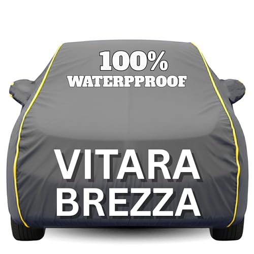 Image of Waterproof Car Body Cover - 100% Water Proof Custom Fit New Car Covers, Outdoor Full Protecting Cover for Brezza (All Models) with Free Storage Bag - UV, Rain & Dust, All Weather Protection