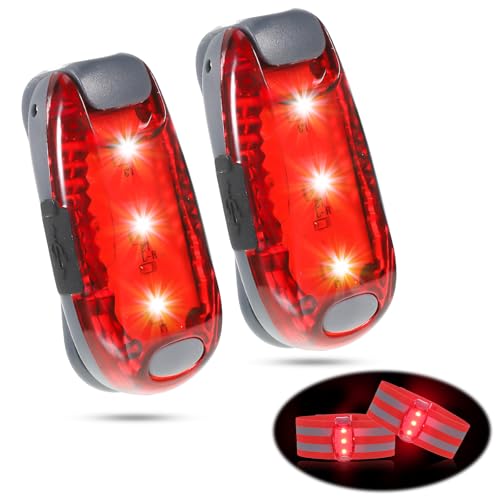 ertlutw LED Blinklicht Schulranzen, 2 Red LED Sicherheitslicht USB Aufladbar für Kinder Schulranzen Hunde Bergsteiger Nachtläufer Leuchtanhänger mit Batterien Clip Dauerlicht